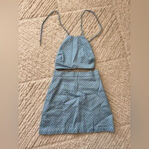 Zara Blue and White Dotted Skirt Set